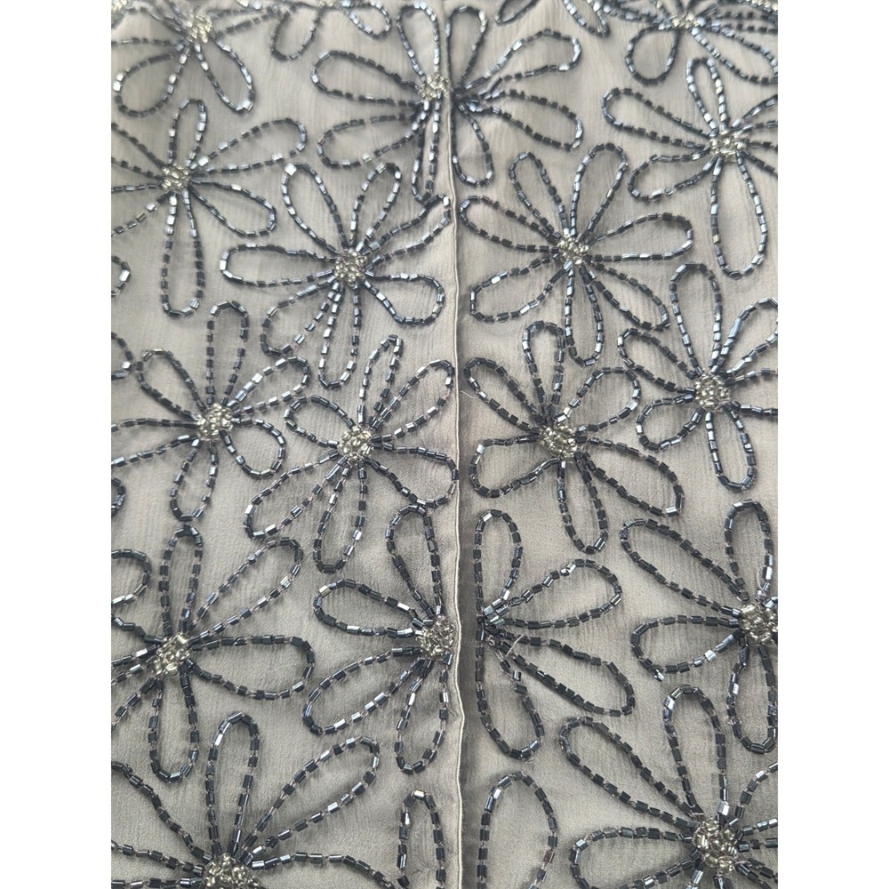 VTG Papell Boutique Evening Silk Beaded Top XL Grey Floral Sleeveless AS-IS - Picture 11 of 12